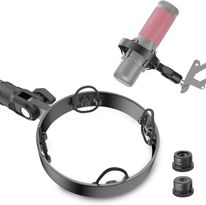Microphone Shock Mount for HyperX QuadCast, Custom, Durable, with Adapters | Metal Outer Ring, Anti-Vibration, Durable Replacement, Works with Mic Stand and Boom Arm, 3/8" and 1/4" Screw Adapters by Borenbuir