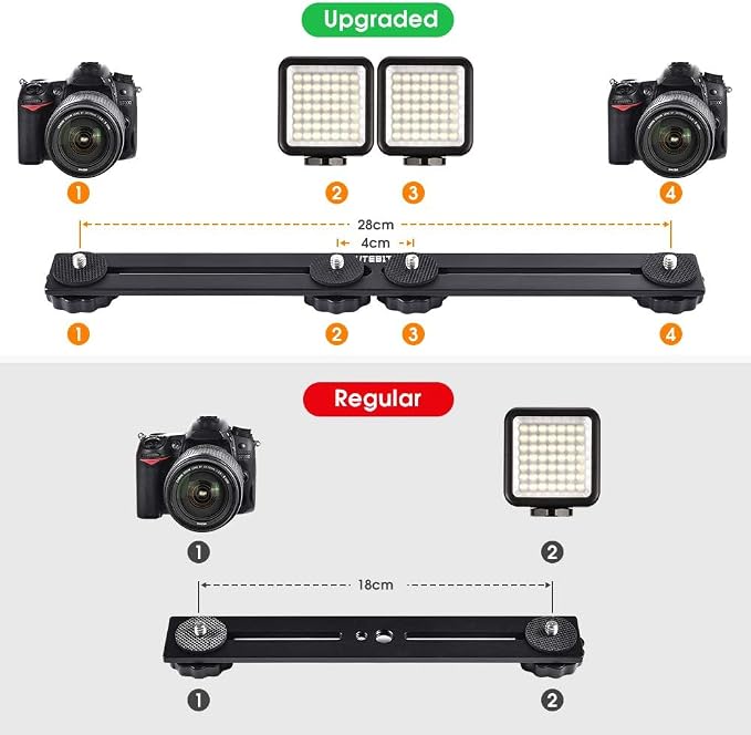 UTEBIT Long Dual Speedlite Tripod Mount Bracket Extension Bar | 11 inch Tripod Mount with 1/4'' Hot Shoe, Straight Flash Mount 1/4-3/8 Thread Hole Flash Bracket for LED Light,DSLR Camera - Image 6