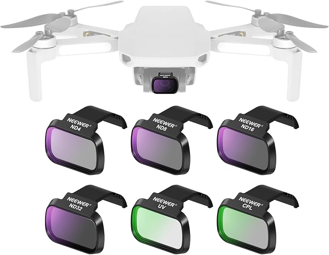 NEEWER 6 Pack ND Filter Set Compatible with DJI Mini 4K/2/Mavic/SE/2 SE | Drone Lens Accessories, Snap on, CPL, UV, Neutral Density Filters, ND4/8/16/32, Multi Coated HD Glass, Gimbal Safe, FL-B31 by Neewer