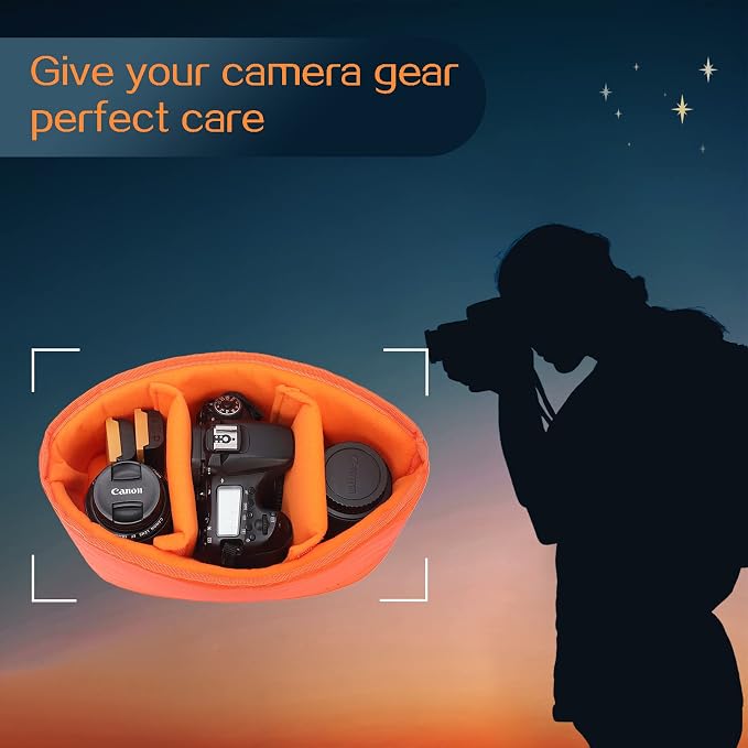 JAKAGO Shockproof Camera Insert Bag for SLR DSLR Mirrorless Camera Lens Flash Light Accessories Camera Pouch with Adjustable Dividers for Canon Nikon Sony Water Resistant Camera inner case(Orange) - Image 7