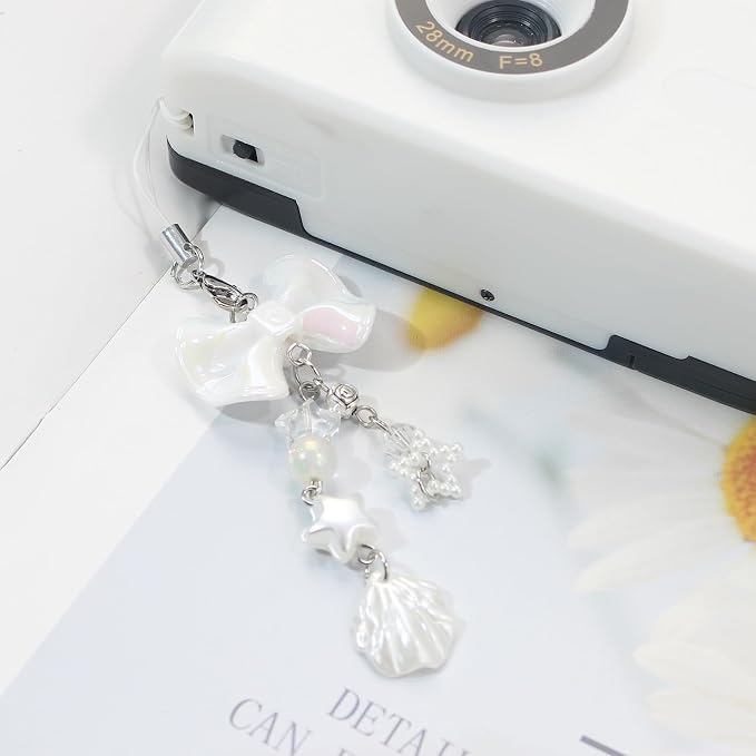 Beaded Camera Wrist Strap,Cute Phone Charm Decor,Pearl Bracelet Wrist Strap | Phone Keychain Decoration for Wallet,Durable Nylon Rope Lanyard,Compatible with all Phone Case,Silver Star - Image 6