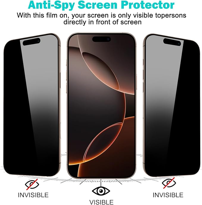 PEHAEL for iPhone 16 Pro Max Privacy Screen Protector+Camera Lens Protector | 3+3 Pack, Installation Frame, Cleaning kits, Anti-Spy Private, Anti-Scratch, 9H Tempered Glass, Case Friendly, [6.9 inch] - Image 4