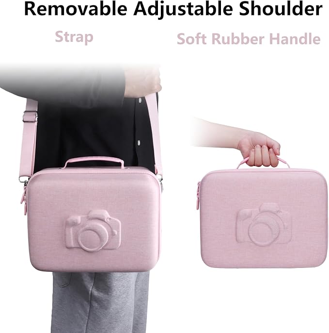 Medium Camera Case Bag for Canon/Sony/Nikon Camera and Multiple Lens Pink | Hard Travel Carrying Case Bag for Canon/Sony/Nikon DSLR SLR Mirrorless Camera and Multiple Lens with 3 Dividers - Image 4