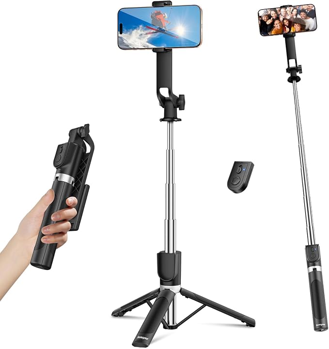 Sensyne Selfie Stick for Phone, Extendable Travel Tripod with Detachable Remote for Photography, Selfies, Compatible with All Cell Phones, Black by sensyne