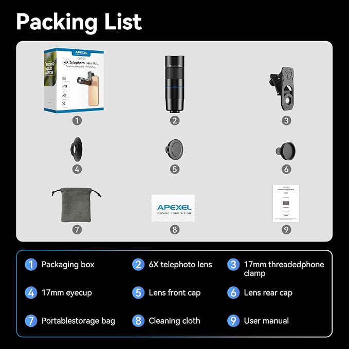 APEXEL 6X Telephoto Lens for iPhone – 144mm Equivalent, Universal Clip | for Samsung, Pixel and Android | for Travel, Street, and Everyday Creative Shots | 10-Glass Optics, Aluminum Build - Image 7