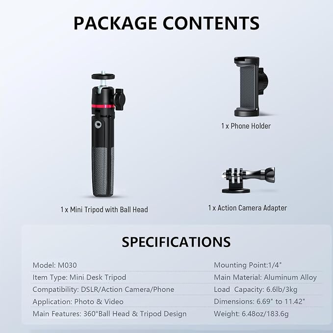 Mini Camera Tripod & Vlog Selfie Stick, Portable Extendable Desk Stand with 360° Ball Head and Cold Shoe, Travel Vlogging Gear Compatible with Action Cameras, Pocket 3, Insta360 & Phones - Image 7