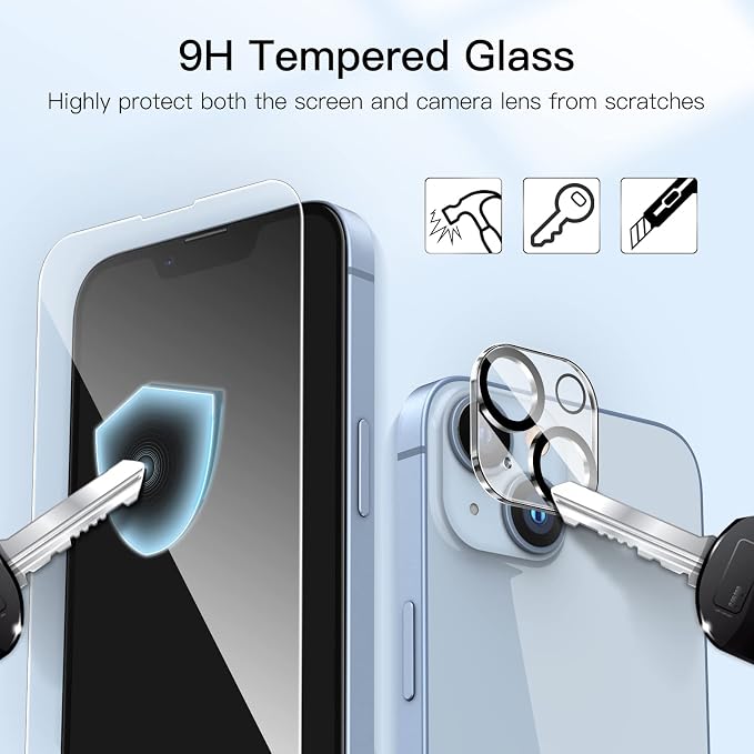 JETech Screen Protector for iPhone 14, 2+2 Pack | with Camera Lens Protector, 9H Tempered Glass, Full Coverage, HD Clear, Case-Friendly - Image 6