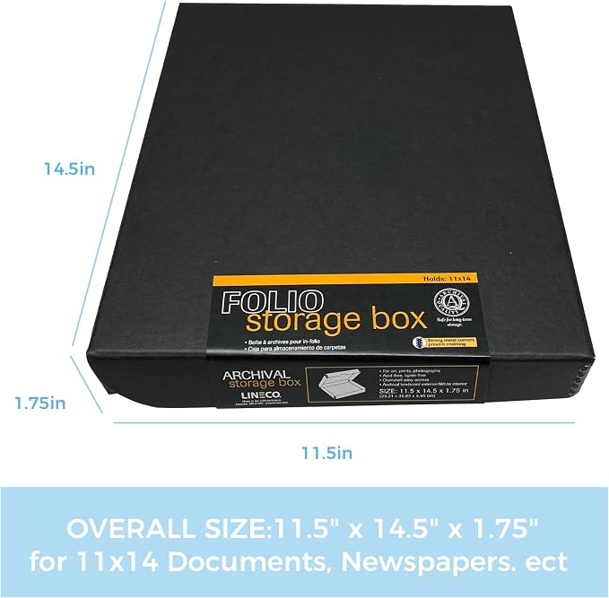 Lineco Clamshell Archival Storage Box, 11x14x1.75 Inch, Black, Pack of 2 | Acid-Free with Metal Edge Boxboard, Organize and Store Photos Documents Cards Negatives Magazine Prints Family Records DIY - Image 2