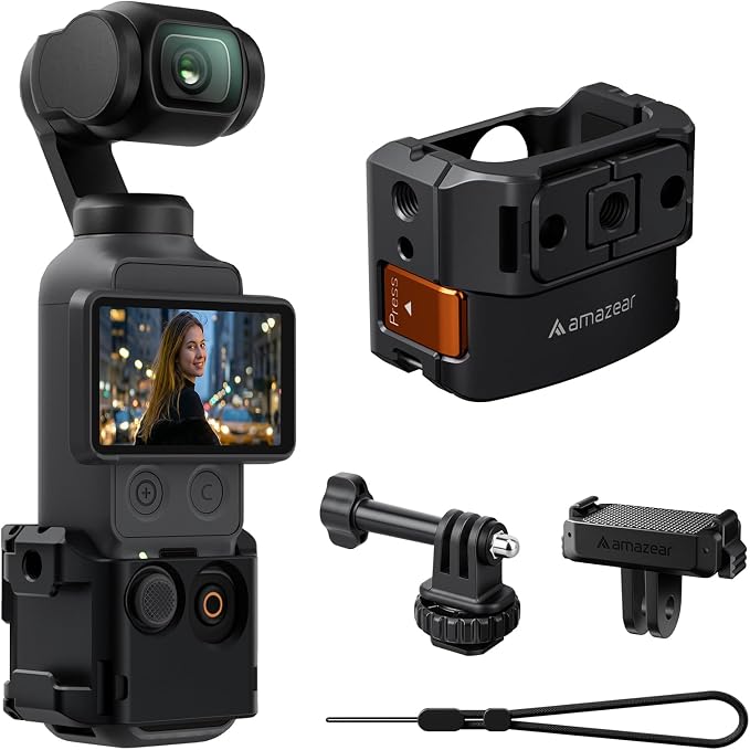 AMAZEAR Protective Cage for DJI OSMO Pocket 4P/4/3/Xtra Muse Accessories, Metal Case Multifunction Frame Expansion with Quick Mount Bracket, Wrist Strap, Hot-Shoe for GoPro Adapter, Midnight by YourProPhotoGear