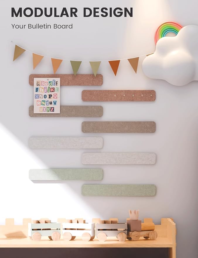 Fluxynara 13" x 2" Felt Wall Panels, Boho | 8-Pack Includes 50 Push Pins and Adhesive Tabs for Photos, Notes and Decor in Bedroom Doors, Home Office or Studios - Image 5