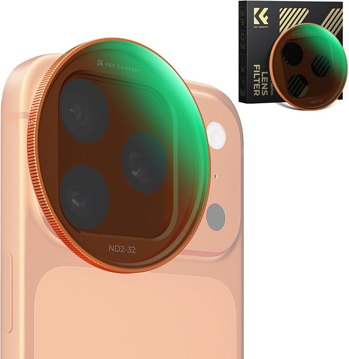 K&F CONCEPT Snap-On ND2-32 Filter Compatible with iPhone 17 Pro & Pro Max | 11.2g Ultra-Lightweight Variable ND Lens Filter with Snap-on Deco Mount, AGC Glass 28-Layer Coating, FA301 by KFCONCEPT