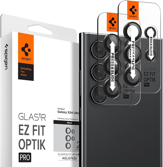 Spigen Camera Lens Protector for Galaxy S24 Ultra - Titanium Black [2 Pack] | GlasTR EZ Fit Optik Pro, 9H+ Tempered glass, Scratch resistant, Original photo quality, Auto-align tray, Case-friendly - Image 8