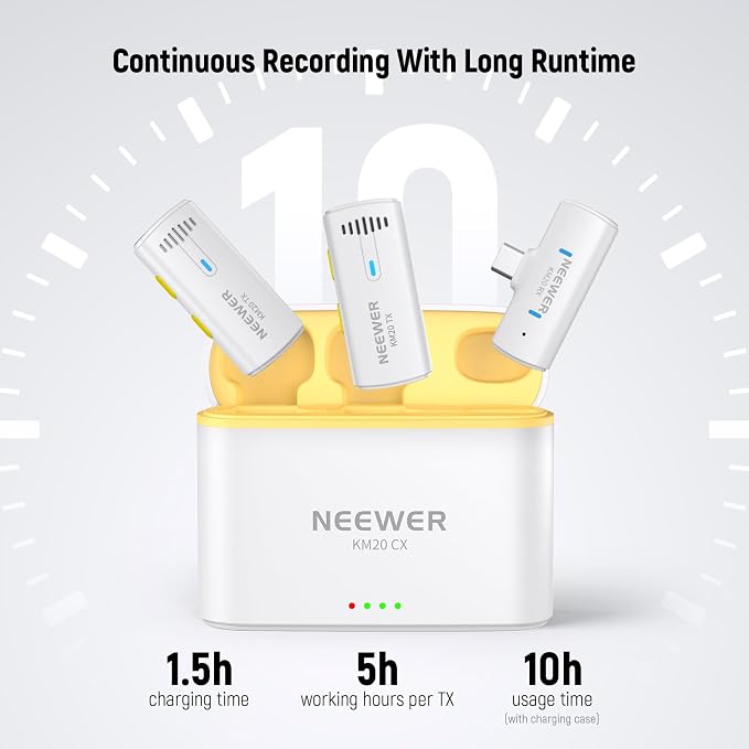 NEEWER Wireless Lavalier Microphone System for iPhone, Mini Clip on Lapel Mic Set with 2 USB C Transmitters/4 Receivers/OTG Adapter Compatible with iPhone Android Phone Computer Tablet, White, KM20 - Image 6