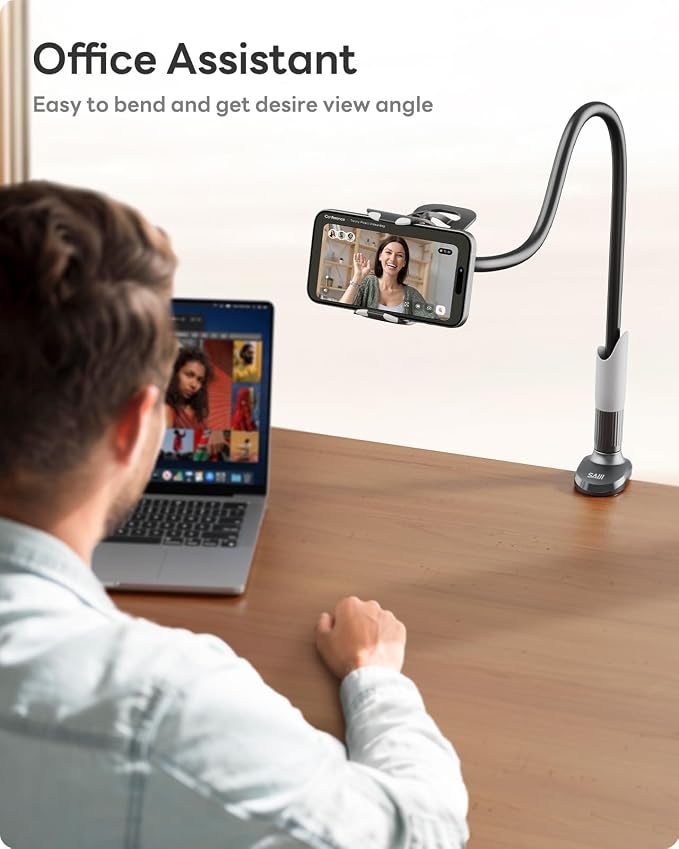 SAIJI Gooseneck Bed Phone Holder, Flexible Long Arm Phone Mount for Desk, Clip Bracket Clamp Stand, iPhone Stand, Mobile Cell Phone Stand Document Camera Nintendo Switch (Black) | 33.4" iPhone Stand, Mobile Cell Phone Stand for iPhone Air 17 Pro Max, 1... - Image 4