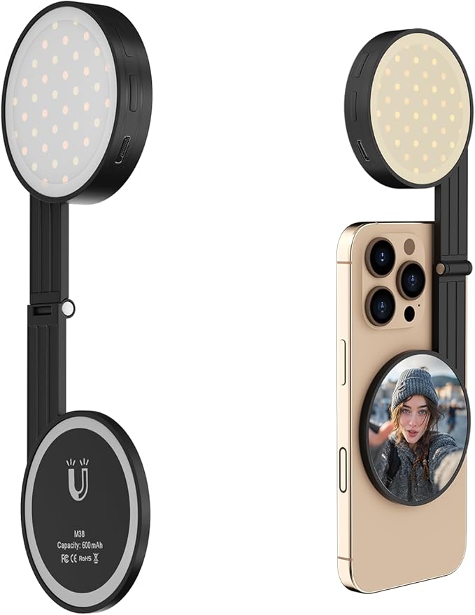 LOUERN Magnetic Dual-Sided Selfie Light Compatible with iPhone MagSafe, CRI95+ Rechargeable| Foldable|Compact Phone Light with Mirror for Selfies/Photography/Makeup/Video Conference/Influencers by Louern