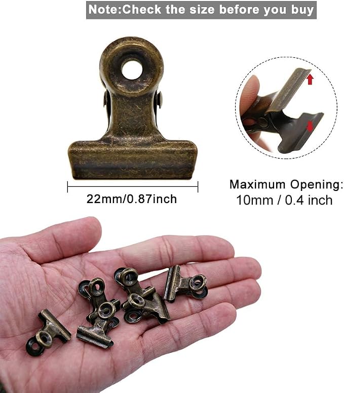 Antique Brass Small Bulldog Clips - Coideal 30 Pack Mini Hinge Clip 0.87 Inch Metal Binder Paper Clips Money Clamps for Tags Bags, Shops, Office and Home Kitchen (Bronze, 22mm) - Image 6