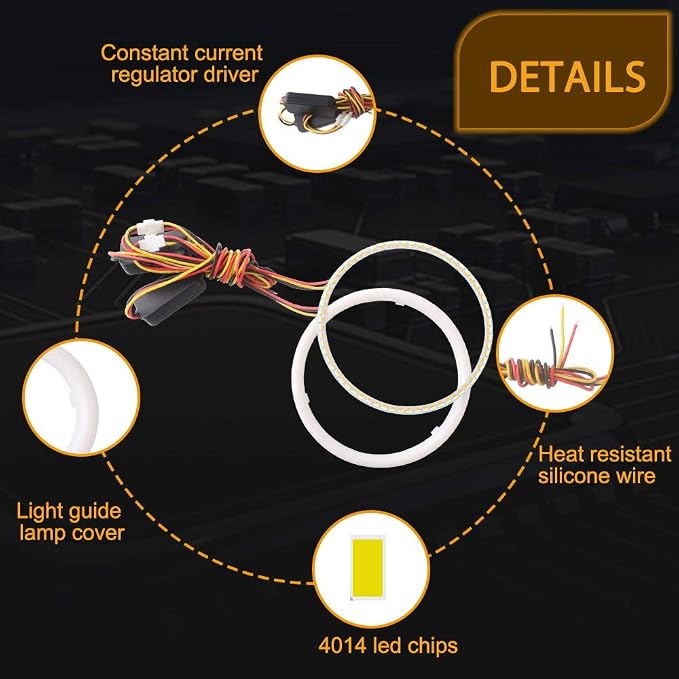 Qasim 1-Pair 120MM White+Amber Switchback 144SMD 4014 LED Halo Ring Angel Eyes Fog Warning Lights 12V - Image 4