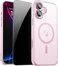 Magnetic for iPhone 17 Case with Privacy Screen Protector, Pink | Full Camera Protection, Compatible with MagSafe, Translucent Matte Shockproof Phone Cover for iPhone 17 Women Girls by ZOZDOKG