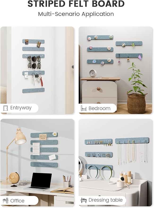 Fluxynara 13" x 2" Felt Wall Panels, Dusty Blue | 5-Pack Includes 35 Push Pins and Adhesive Tabs for Photos, Notes and Decor in Bedroom Doors, Home Office or Studios - Image 6