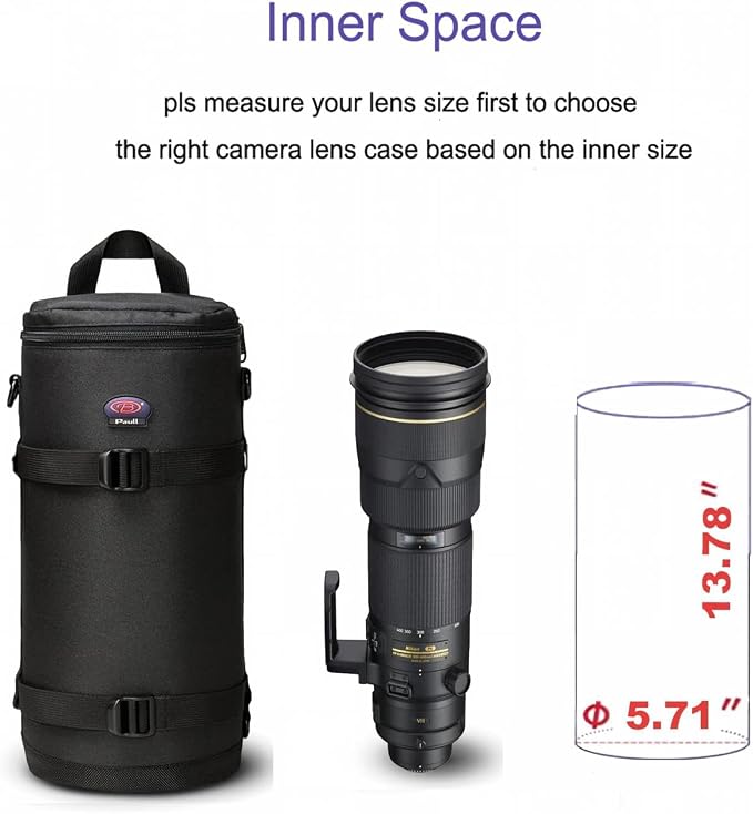 Camera Lens Pouch for DSLR Lenses Up to 5.71" x 13.78" | Durable Water-Resistant Lens Case with Thick Padding, Zip Closure & Shoulder Strap for DSLR Lens Protection - Image 2