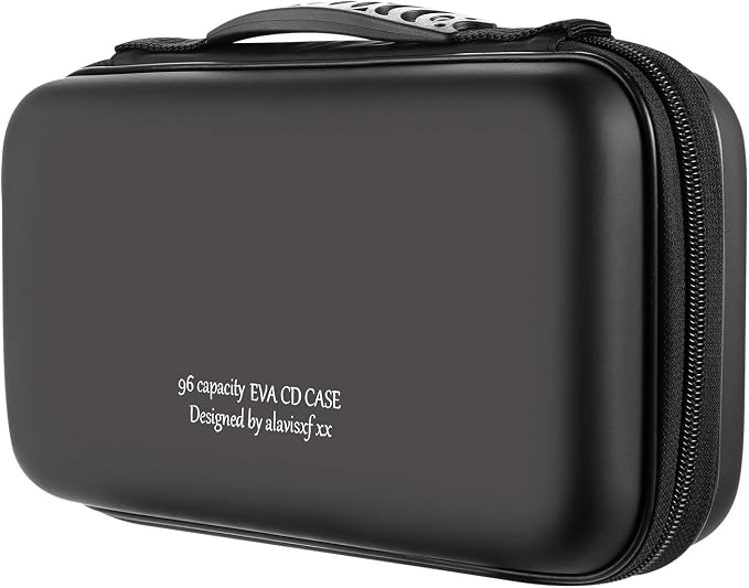 alavisxf xx CD Case, 96 Capacity EVA Protective Blu-ray DVD Case Portable Zipper CD Case Holder Disc Storage Organizer Wallet Bag for Car Home Travel (96 Capacity, Black96) | EVA Shock-resistant, Double Zipper Closure, Portable Handle, DVD Storage Orga... by alavisxfxx