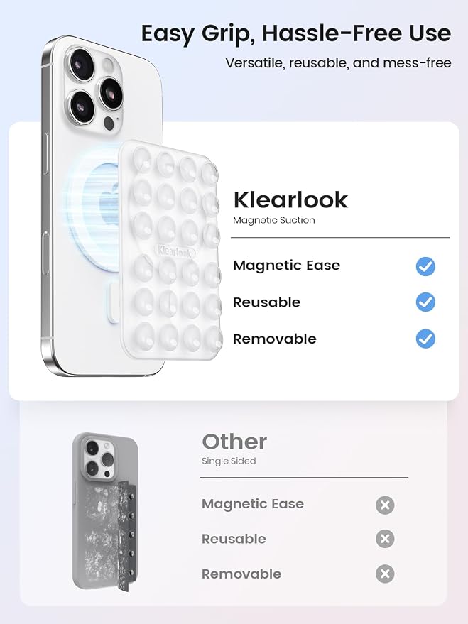 Klearlook Magnetic Suction Phone Mount for MagSafe Case, Transparent | Removable Sticky Phone Grip Holder for Hands-Free Makeup / Selfie / Vlog for TikTok & Instagram Influencer / Creator - Image 3