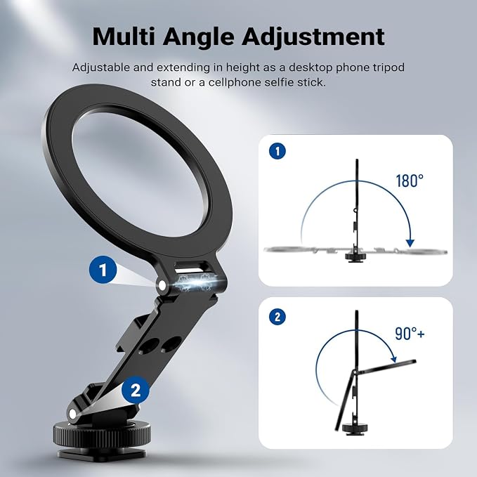 NEEWER Magnetic Tripod Phone Mount Cold Shoe Adapter, Aluminum Compact Lightweight Portable Phone Holder Attachment for Camera, Compatible with MagSafe iPhone Samsung Android Video Recording, CA163 - Image 2