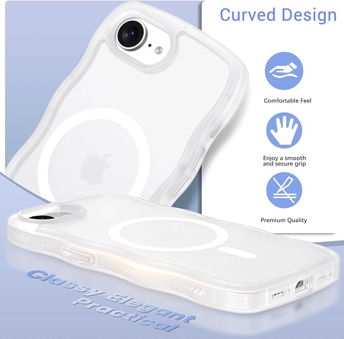 BENTOBEN Magnetic for iPhone 17e Case,Cute Wavy Frame [Compatible with MagSafe] Translucent Matte Anti-Slip Bumper Women Girls Boys Men Shockproof Drop Protective Phone Cover for iPhone 17e,Clear - Image 4