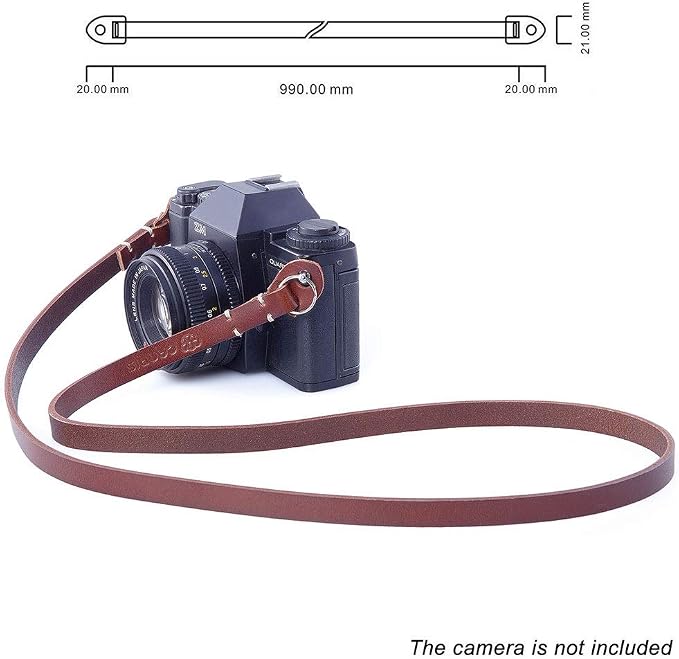 Thin Full Leather Camera Neck Strap for Mirrorless CP003 BR | 100% genuine cowhide strap, brown color vintage style, fits Canon Sony Fujifilm etc, ideal for travel and street photography - Image 2