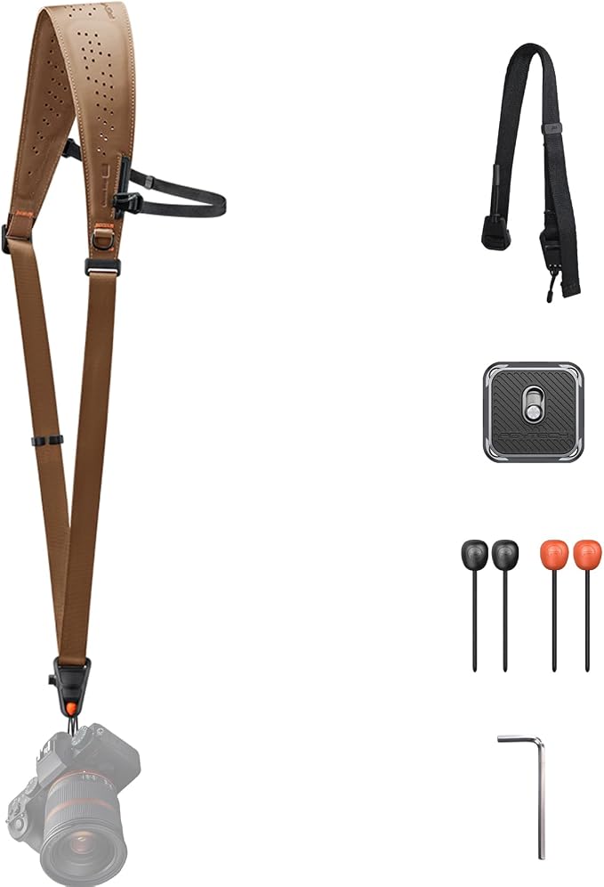 PGYTECH Brown Camera Strap Pro, Single Camera Harness w Underarm Strap | Professional Camera Shoulder Strap Crossbody w QR, Leather Ergonomic Padded Neck Strap for DSLR/Mirrorless for Photographers by PGYTECH-US