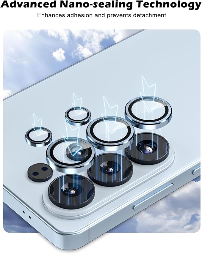 CloudValley for Samsung Galaxy S26 Ultra Camera Lens Protector | 9H Tempered Glass + Aluminum Alloy Lens Protective Ring Ultra-HD Individual Lens Cover,Blue - Image 2