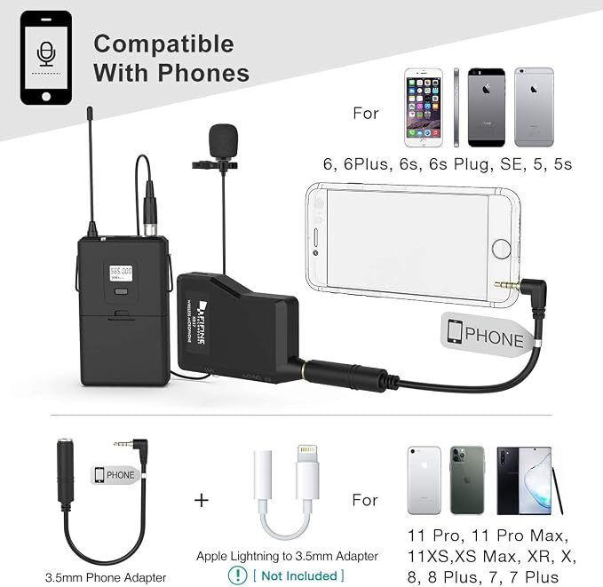Fifine K037B Wireless Microphone System with Headset Lapel Mic for Speaking | Wireless Microphone set, Beltpack Transmitter and Receiver,for Teaching, Preaching - Image 5