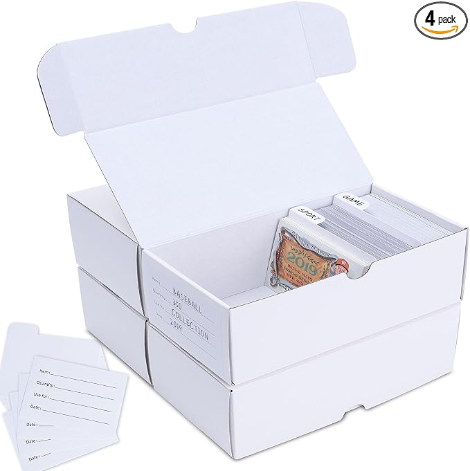 Trading Card Storage Box, 4-Pack 400 Count Cardboard TCG & Sport Card Box | Trading Card Storage with Divider and Labels, Card Organizer Box for MTG, Magic, Football, Basketball, Game Card Collections by Leyzan