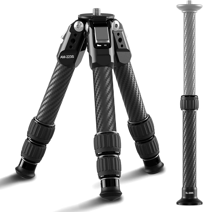SIRUI AM-223S+SL-100S Carbon Fiber Mini Tripod, Extendable Center Column | 26" Height, 33LB Load, 1.7LB Weight, Anti-Corrosion, Desktop, Travel, DSLR, Mirrorless Camera by SIRUI
