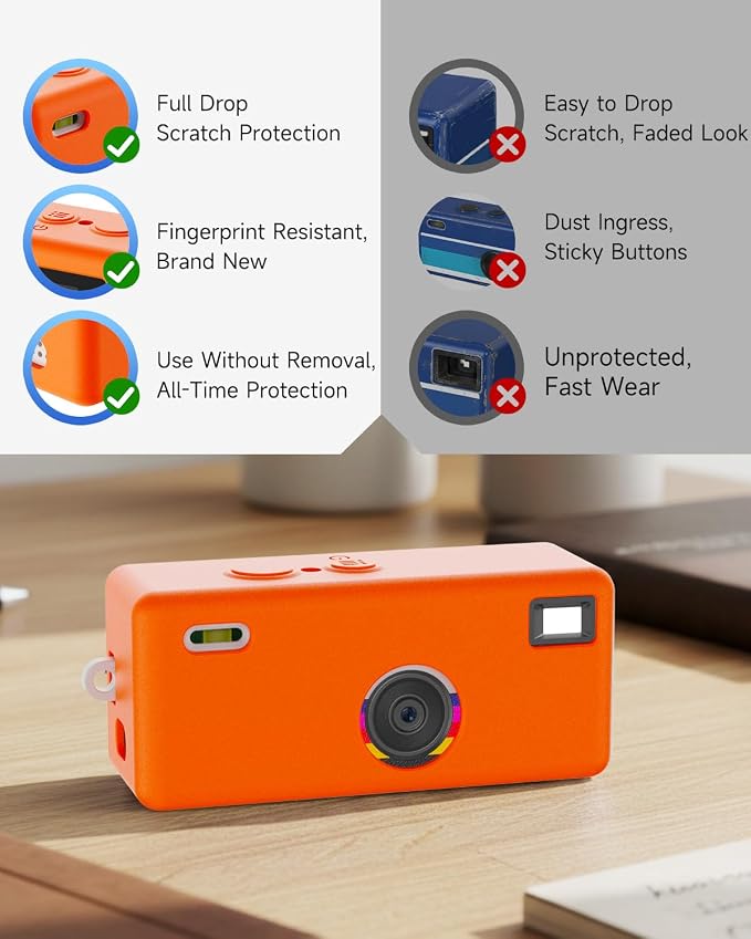 Silicone Case for Kodak CHARMERA Keychain Digital Blind Box accessories,Soft Silicone Protective Case,Comes with Screen Protectors and Wrist Strap - Orange - Image 4