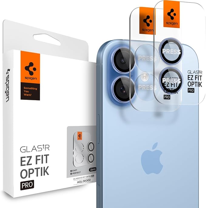 Spigen Camera Lens Protector for iPhone 17 (16 Plus/16) - Mist Blue | GlasTR EZ Fit Optik Pro, 9H+ Tempered glass, Scratch resistant, Auto-align tray, Case-friendly, Original Photo Quality, 2Pack by Unknown