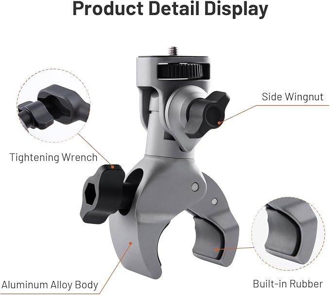PGYTECH CapLock Super Clamp Mount, Aluminum Alloy Bracket Crab Clamp Mount | Heavy Duty Clamp with 1/4" Screw for Gopro 13/12, DJI Osmo 360/Action 6/5 Pro/Pocket 3 4/Xtra Muse, Insta360, Action Camera - Image 7