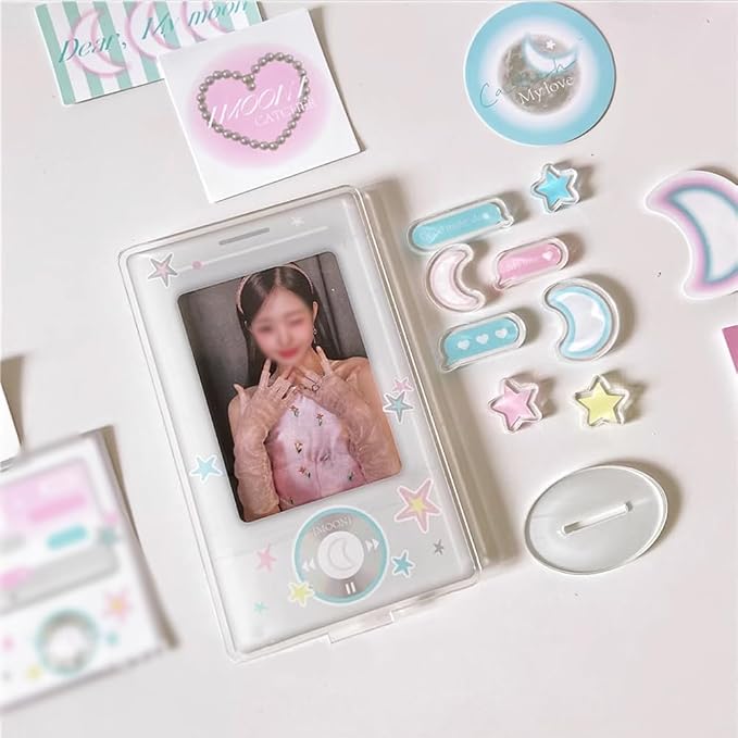 WAYUTO 2 Pack 3 Inch Acrylic Kpop Photocard Holder with Decorative Accessories Kpop Photocard Display Frame Kpop Photocard Stand Kpop Photocard Organizer for Tabletop Decor - Image 3