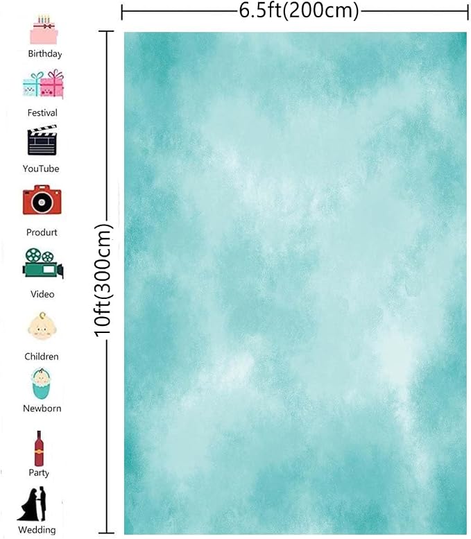 6.5x10ft Aqua Abstract Solid Photography Backdrops Gradient Portrait Photo Booth Background for Photographyer - Image 3