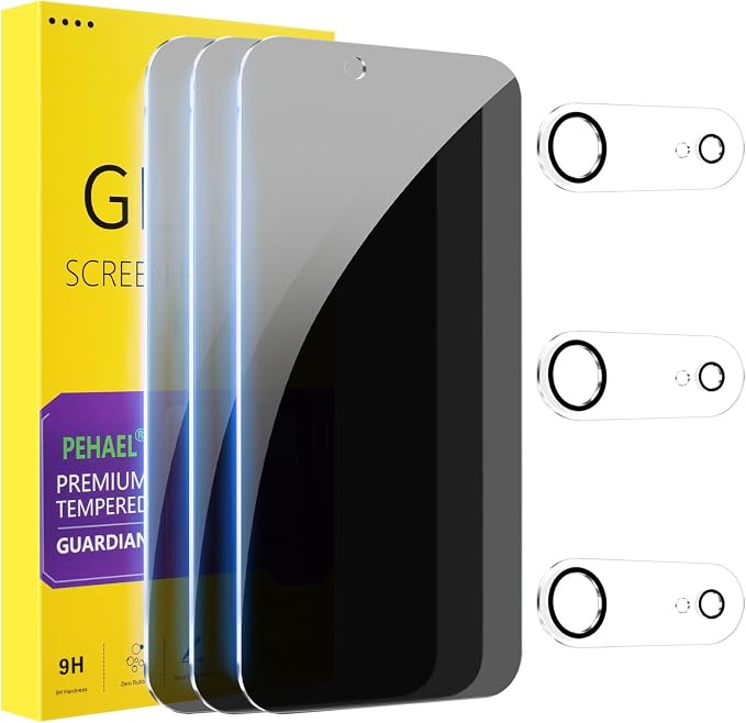 PEHAEL for iPhone Air/17 Air Privacy Screen Protector+Camera Lens Protector | 3+3 Pack, Installation kits, Anti-Spy Private, Anti-Scratch, 9H Tempered Glass, Case Friendly, [6.5 inch] by PEHAEL