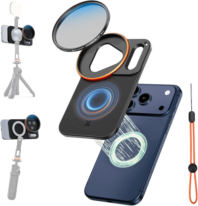 K&F CONCEPT Lens Filter Mount Adapter with 58mm CPL Filter | CPL Filter, Double-Sided Magnetic, Compatible with iPhone 17 Pro Max and 58mm Threaded Filters, FA101 by KFCONCEPT