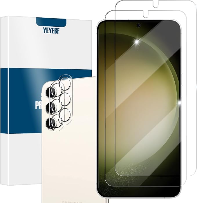 Screen Protector for Samsung Galaxy S23, [2+2 Pack] Tempered Glass for Galaxy S23 & Camera Lens Protectors[Ultrasonic Fingerprint Unlock] [Case Friendly] [Bubble-Free] by YEYEBF