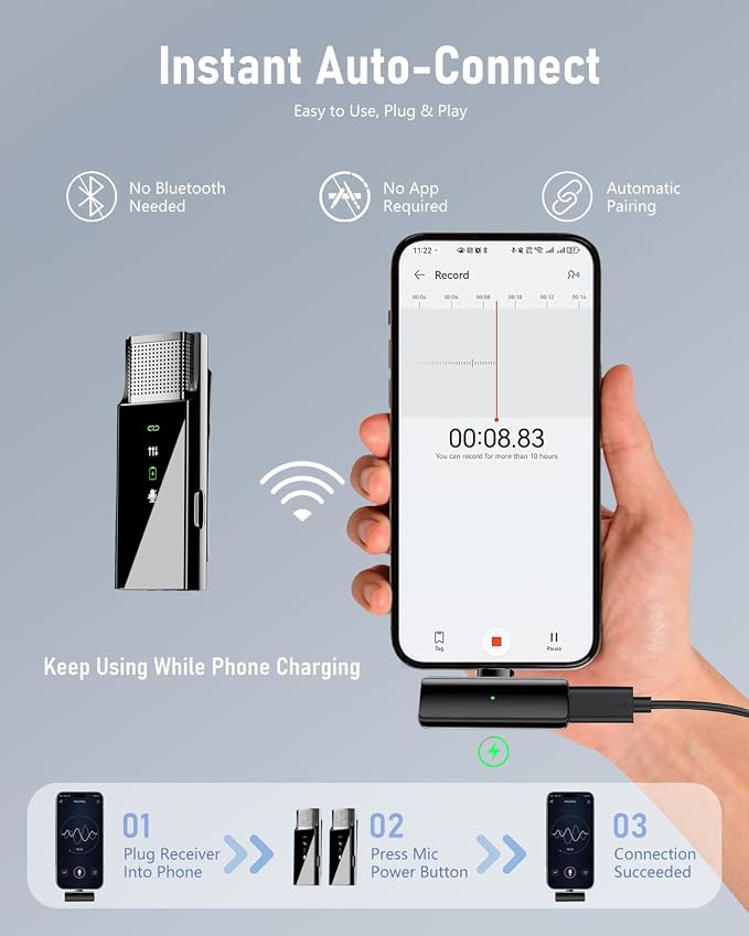 Pro 4 Wireless Lavalier Lapel Microphone System for iPhone Android Phone PC Laptop with USB C/Lightning, 48KHz 24Bit, 30H Battery,Reverb,Noise Cancelling for Video Recording Podcast Stream Vlog - Image 8