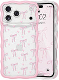 QLTYPRI for iPhone 17 Pro Max Pink Bow Case, Clear Cute Pink Ribbon Bow Phone Case Curly Wavy Aesthetic Phone Cover, Soft Slim Transparent TPU Shockproof Protective Cover for Women Girls - Love Bow by QLTYPRI