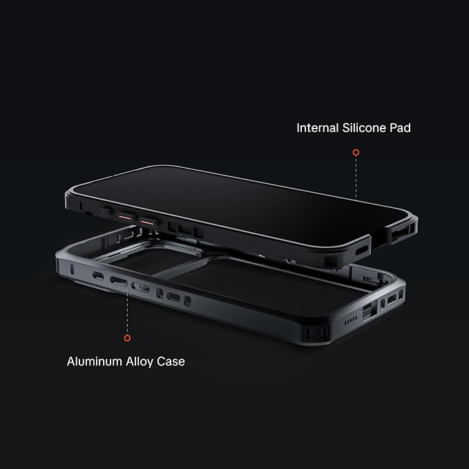 PGYTECH ProShot Phone Case for iPhone 17 Pro, Aluminum Alloy Protective | with 4 Expansion Ports, 3 Strap Holes & Silicone Liner Have 67mm Filter Adapter Ring Backplate, for Heat Dissipation, Black - Image 5