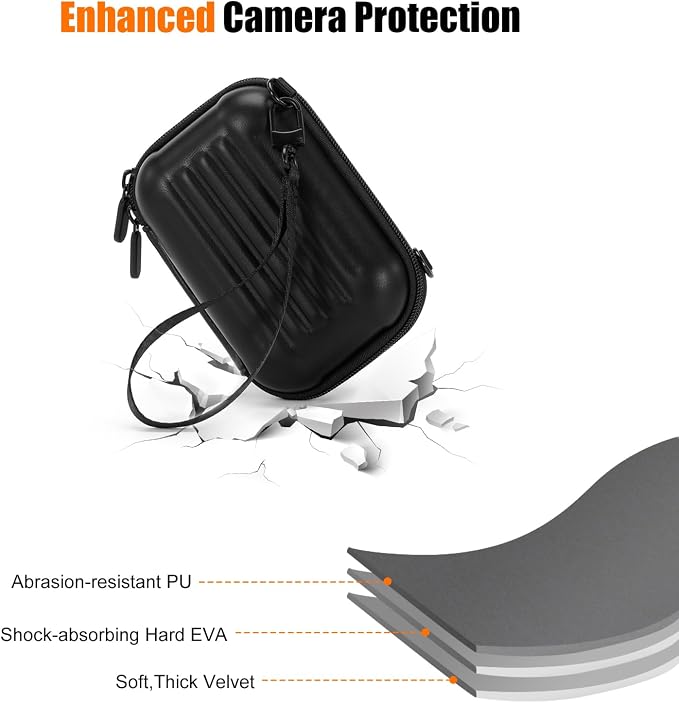 Cwatcun Hard Camera Case, Compact Digital Camera Sling Bag for Canon/Sony | Fits KODAK PIXPRO,Canon PowerShot,Sony DSC.Hard EVA shell,waterproof,shockproof,wristband+strap,mesh pocket. - Image 7
