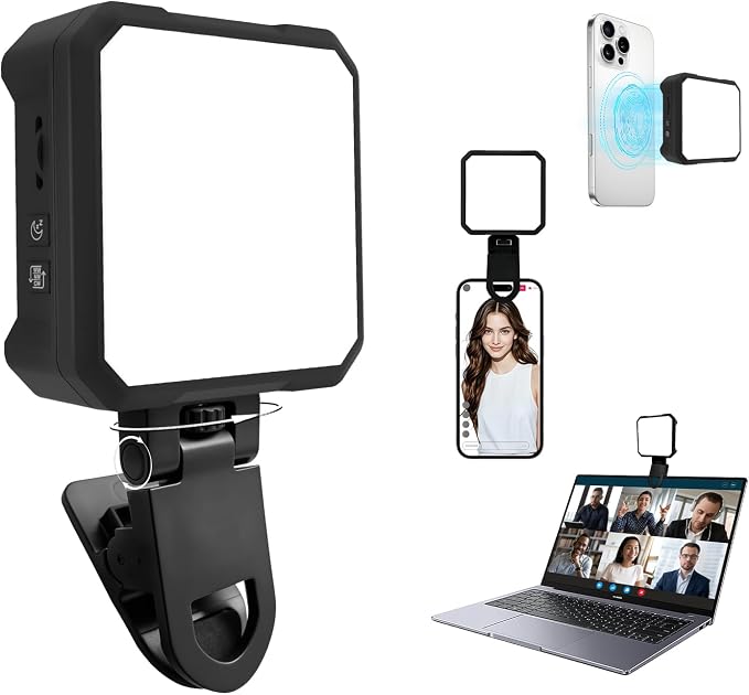 Ailight Magnetic Selfie Light for Phone, 2000mAh Portable Video Conference Lighting with Clip, CRI 98+ 2500K-9000K Rechargeable LED Video Light with Flip-Up Gimbal for Makeup, Photography & Recording by Ailight