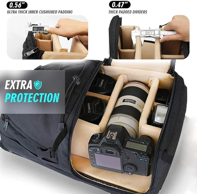 Waterproof DSLR Camera Backpack with 17" Laptop Compartment, Rain Cover | Fits Nikon Canon Sony Pentax DSLR/SLR Cameras, Tripod Holder, Padded Dividers, Large Capacity, Ideal for Outdoor Travel - Image 6