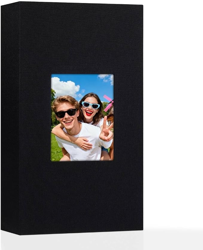 Aevdor 4x6 Photo Album, Holds 300 Photos, Linen Cover with Window, Black | Linen Hardcover, Slip-In Pockets, Acid-Free & PVC-Free, Store Wedding Baby Vacation Memories by Aevdor