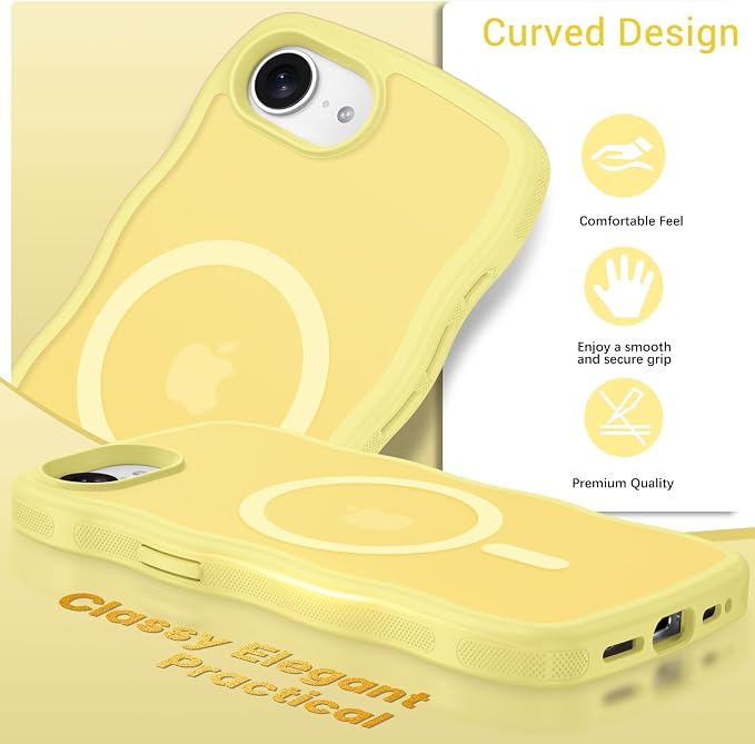 BENTOBEN Magnetic for iPhone 17e Case,Cute Wavy Frame [Compatible with MagSafe] Translucent Matte Anti-Slip Bumper Women Girls Boys Men Shockproof Drop Protective Phone Cover for iPhone 17e,Yellow - Image 5